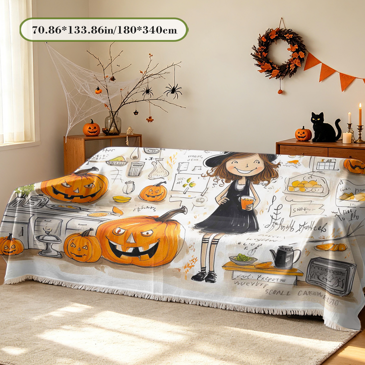 Halloween Pumpkin Sofa Cover Lantern Spooky Couch Slipcover Protector