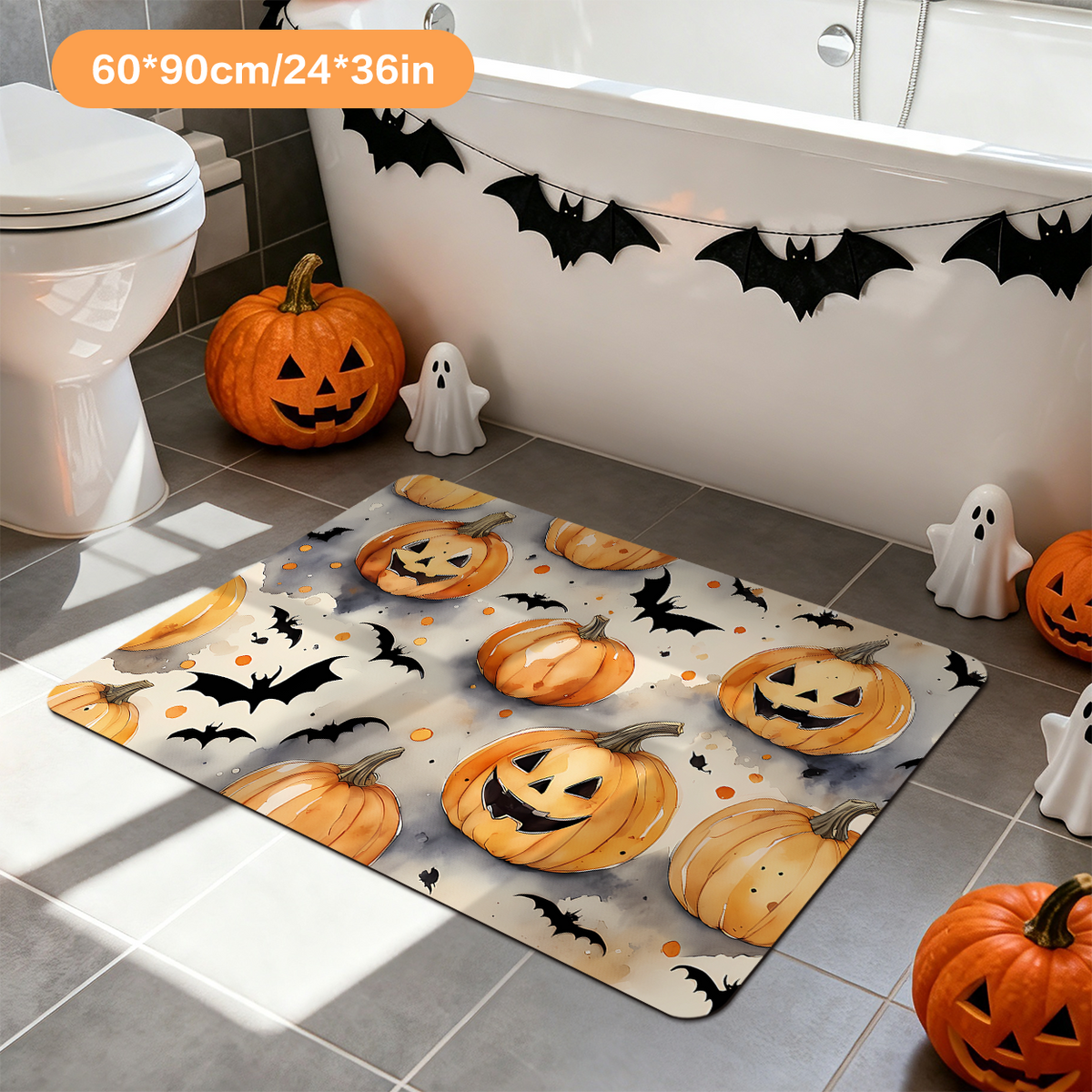 Halloween Pumpkin Design Absorbent Bath Rug