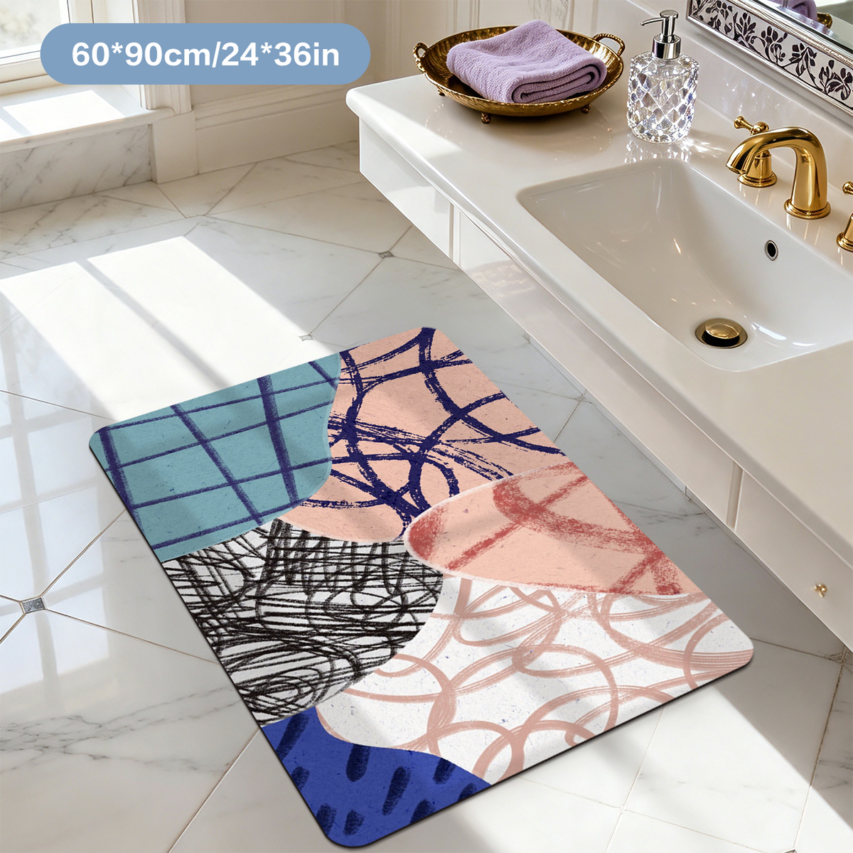 Geometric Bath Mat Modern Abstract Pattern Bathroom Floor Mat