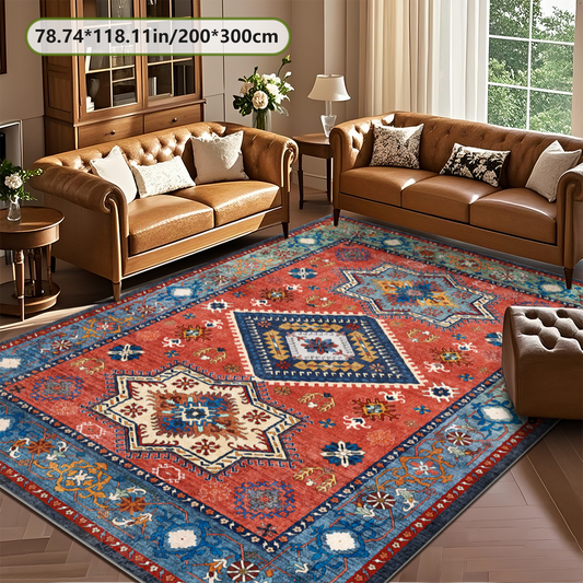 Red Vintage Scroll Living Room Rug Spill Resistant Decor Carpet