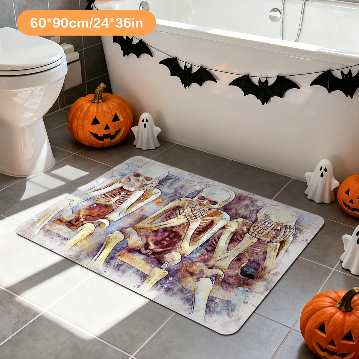 Halloween Skull Print Bath Mat for Holiday Decoration