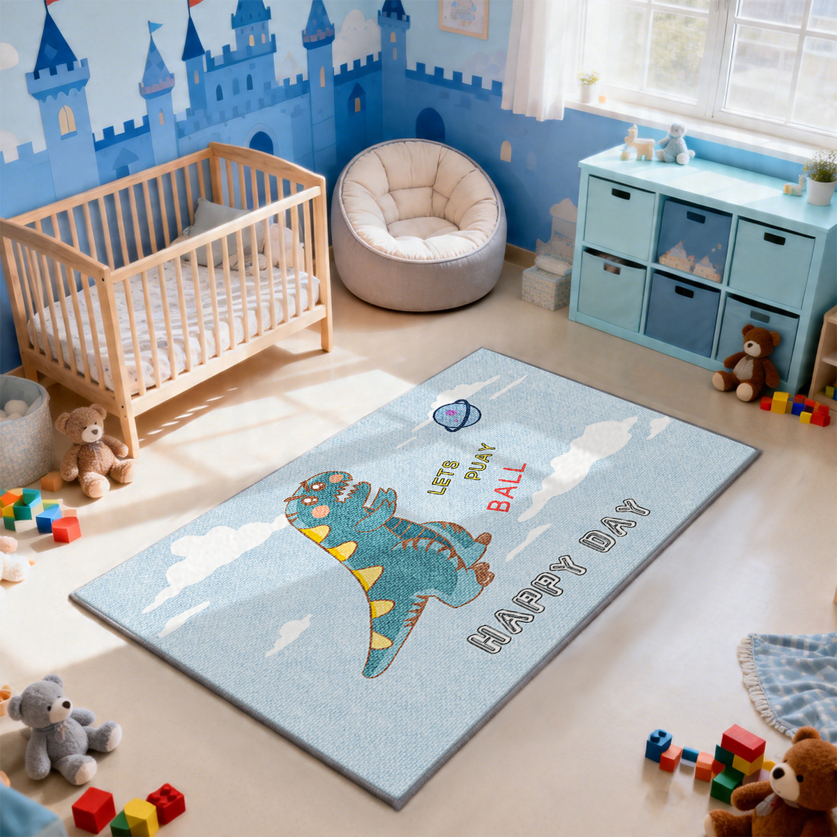 Dinosaur Theme Kids Bedroom Rug for Boys