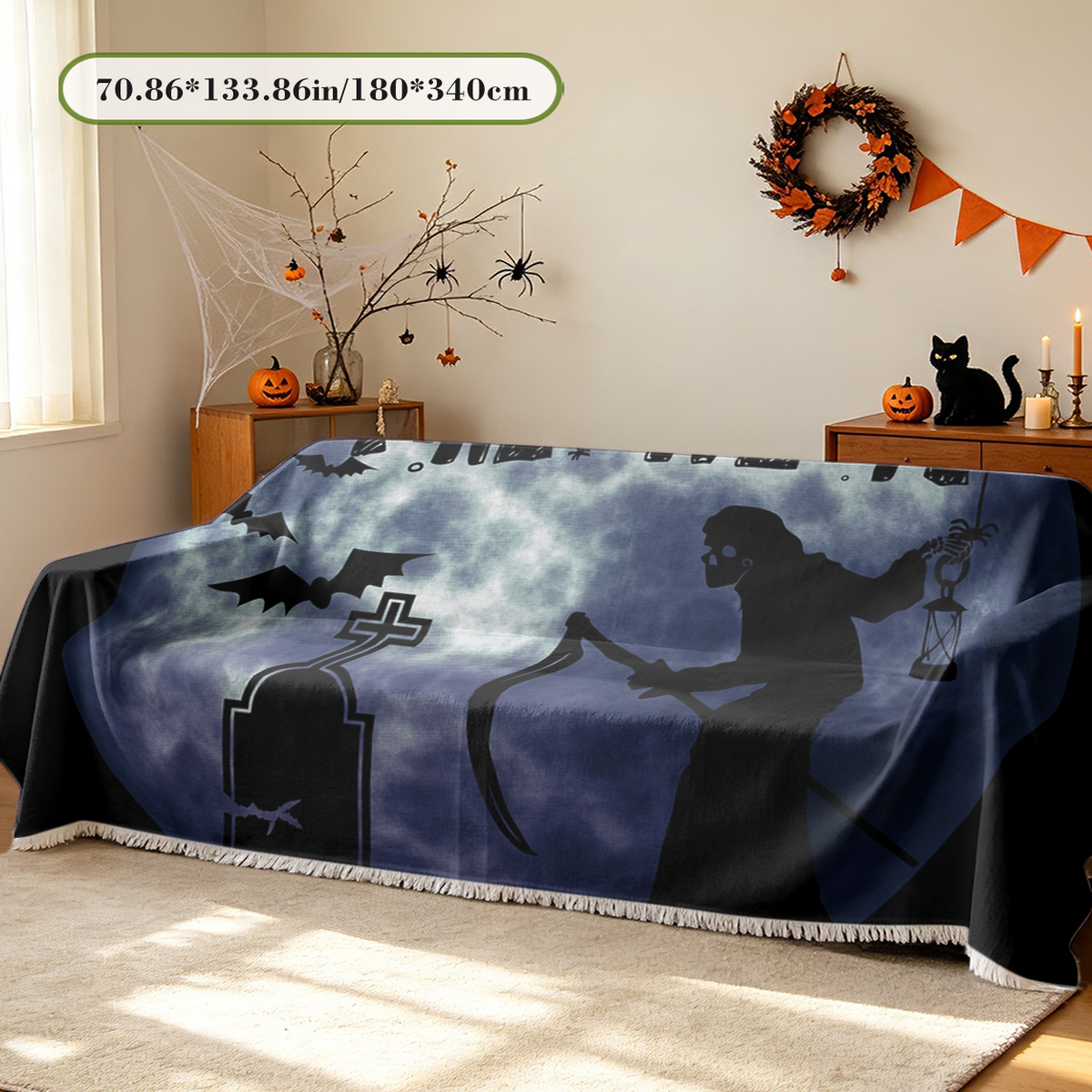 Halloween Bat Sofa Cover Flying Bats Night Sky Couch Slipcover Protector