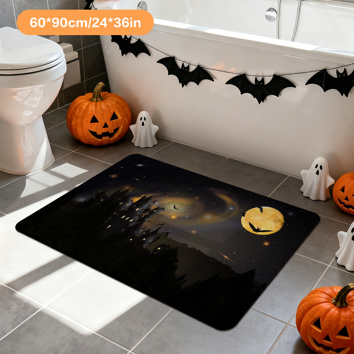 Halloween Horror Element Bathroom Rug for Guest Bath
