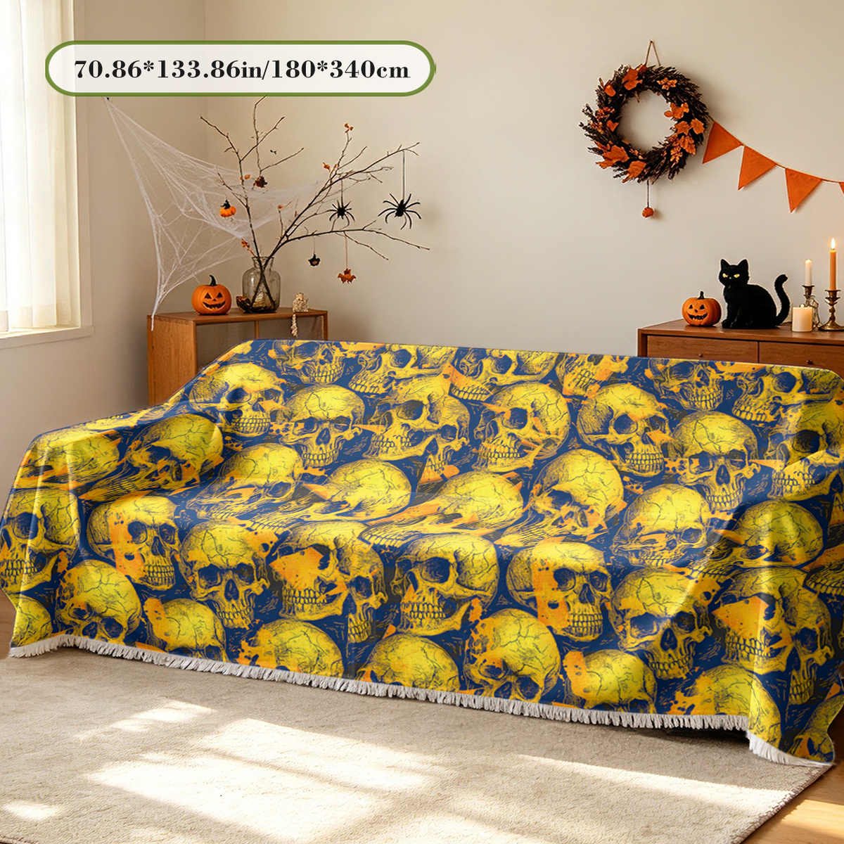Skull Collection Halloween Sofa Cover Vintage Skull Set Gothic Couch Cover