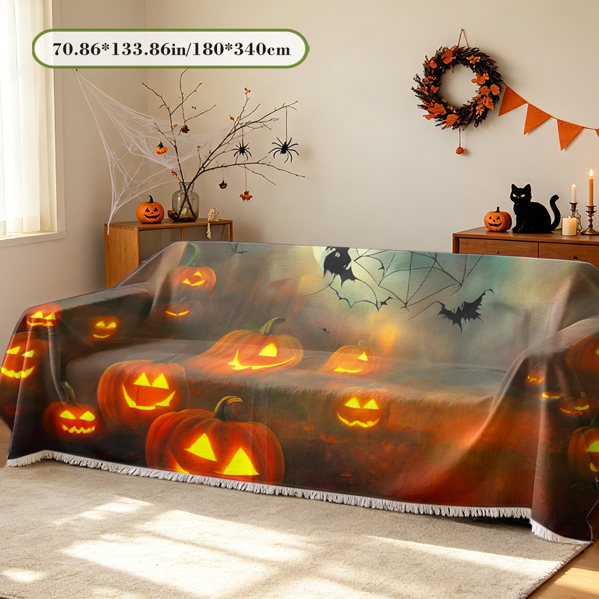 Pumpkin Maple Fall Halloween Sofa Cover Autumn Harvest Orange Couch Cover