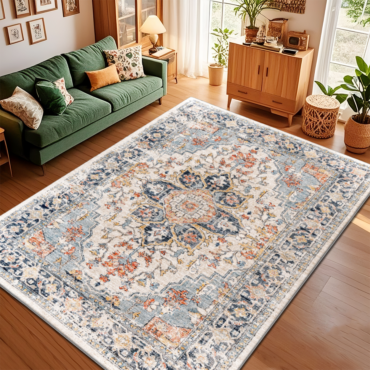 Boho Moroccan Rug Non-Shed Dining Room Floor Carpet