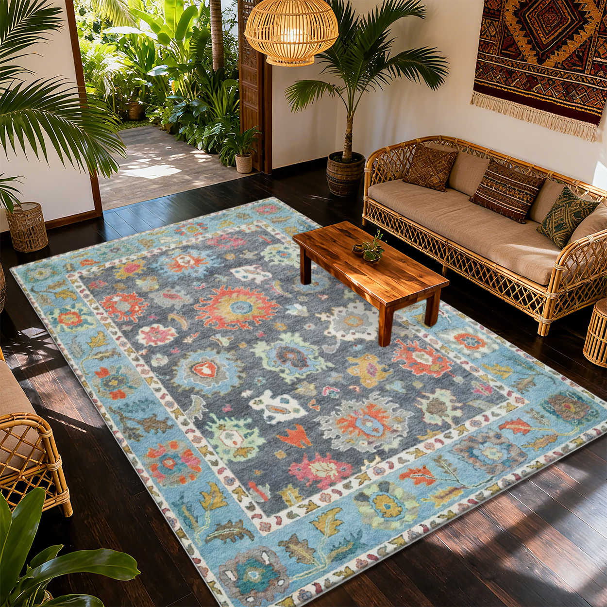 Pet Friendly Living Room Rug Green Low Pile Carpet