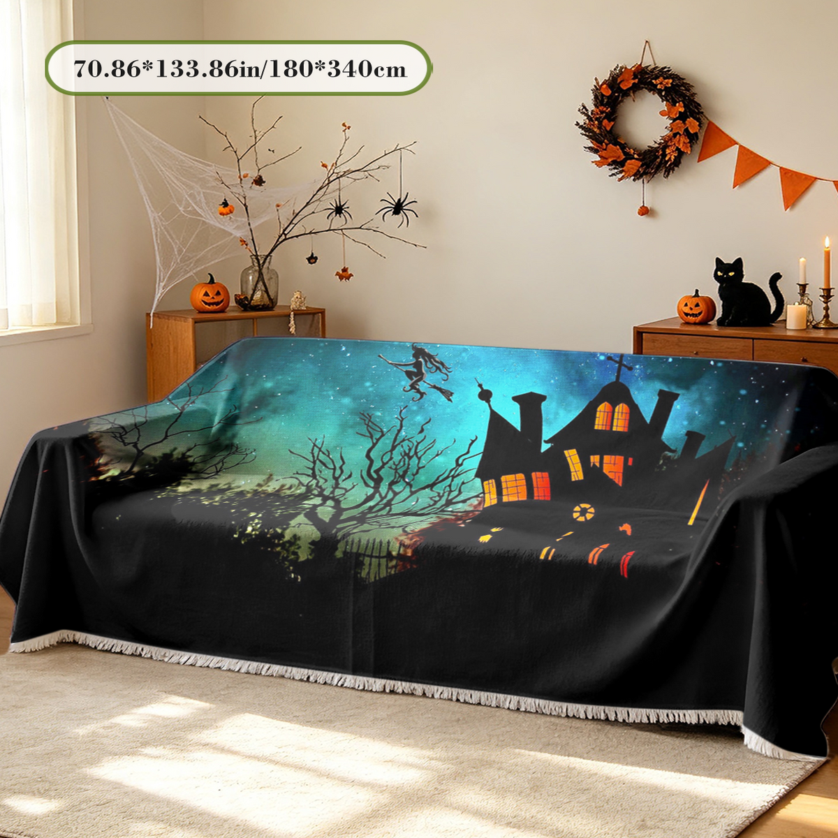 Trick or Treat Halloween Sofa Cover Holiday Slogan Spooky Couch Slipcover