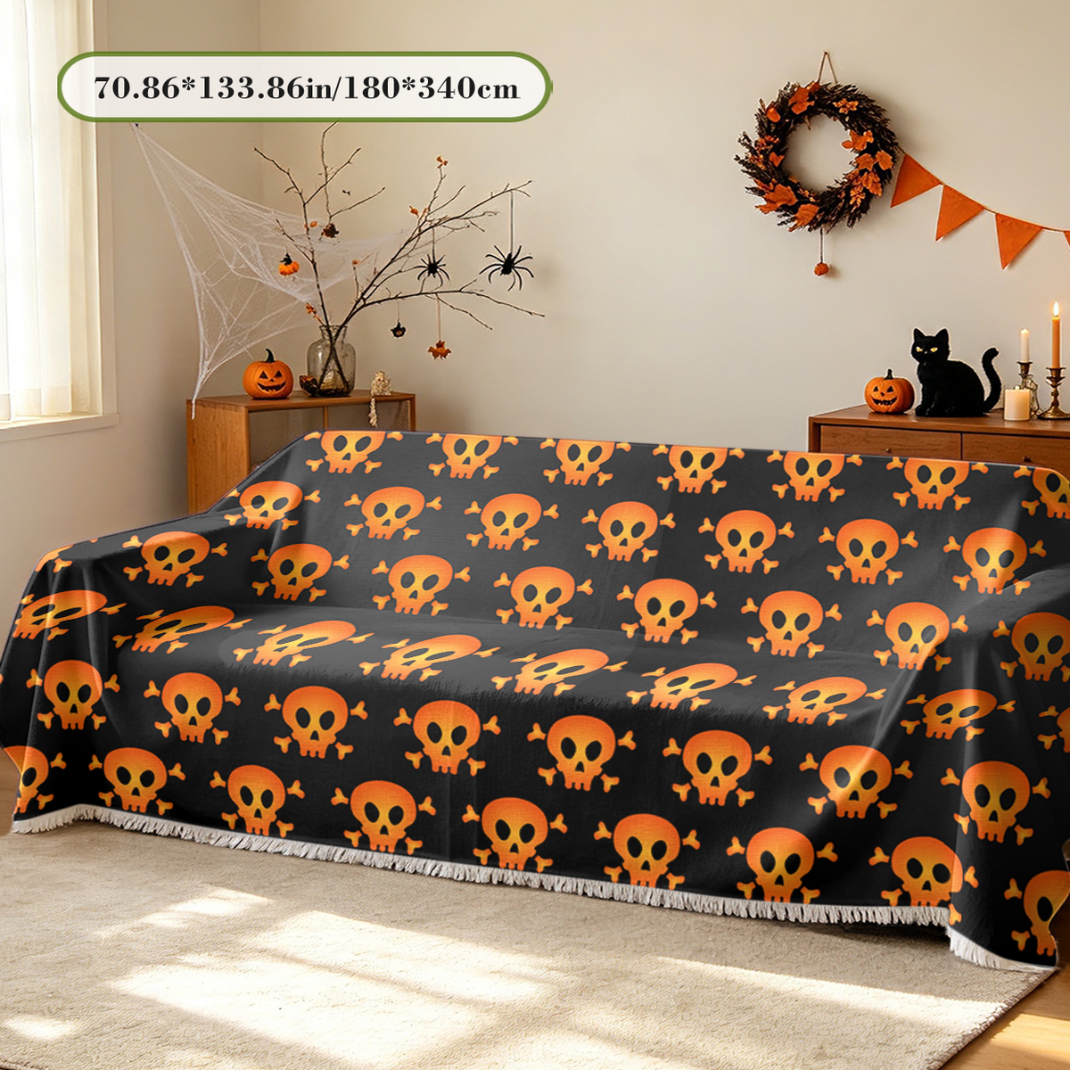 Stretch Full Cover Halloween Sofa Cover Slipcover Elastic Fit Spooky Couch Cover
