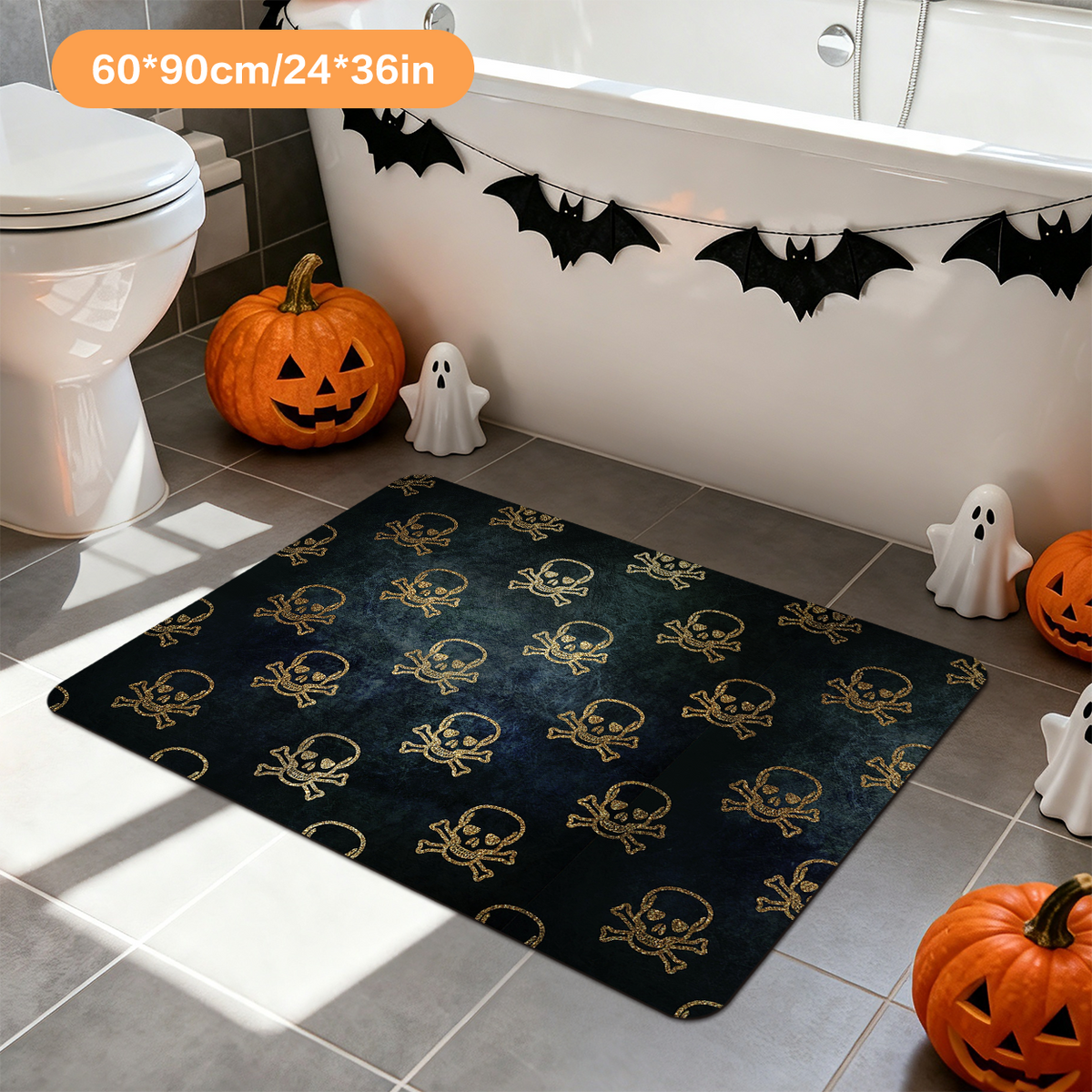 Black Halloween Themed Bath Mat for Holiday Vibe