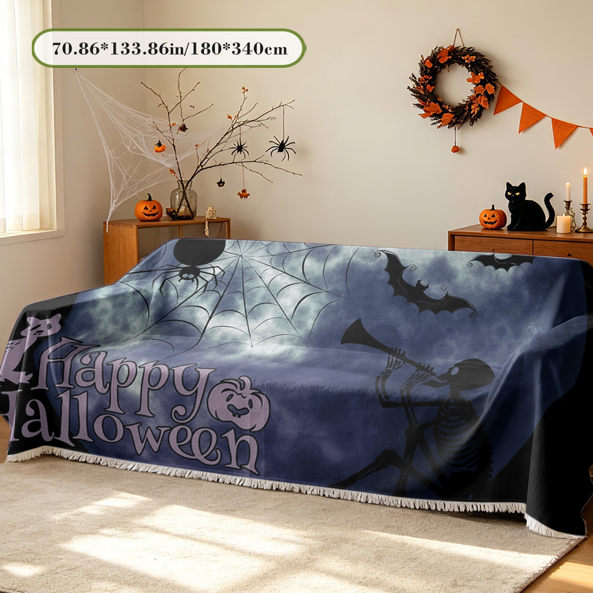 Happy Halloween Text Sofa Cover Holiday Greeting Spooky Couch Slipcover