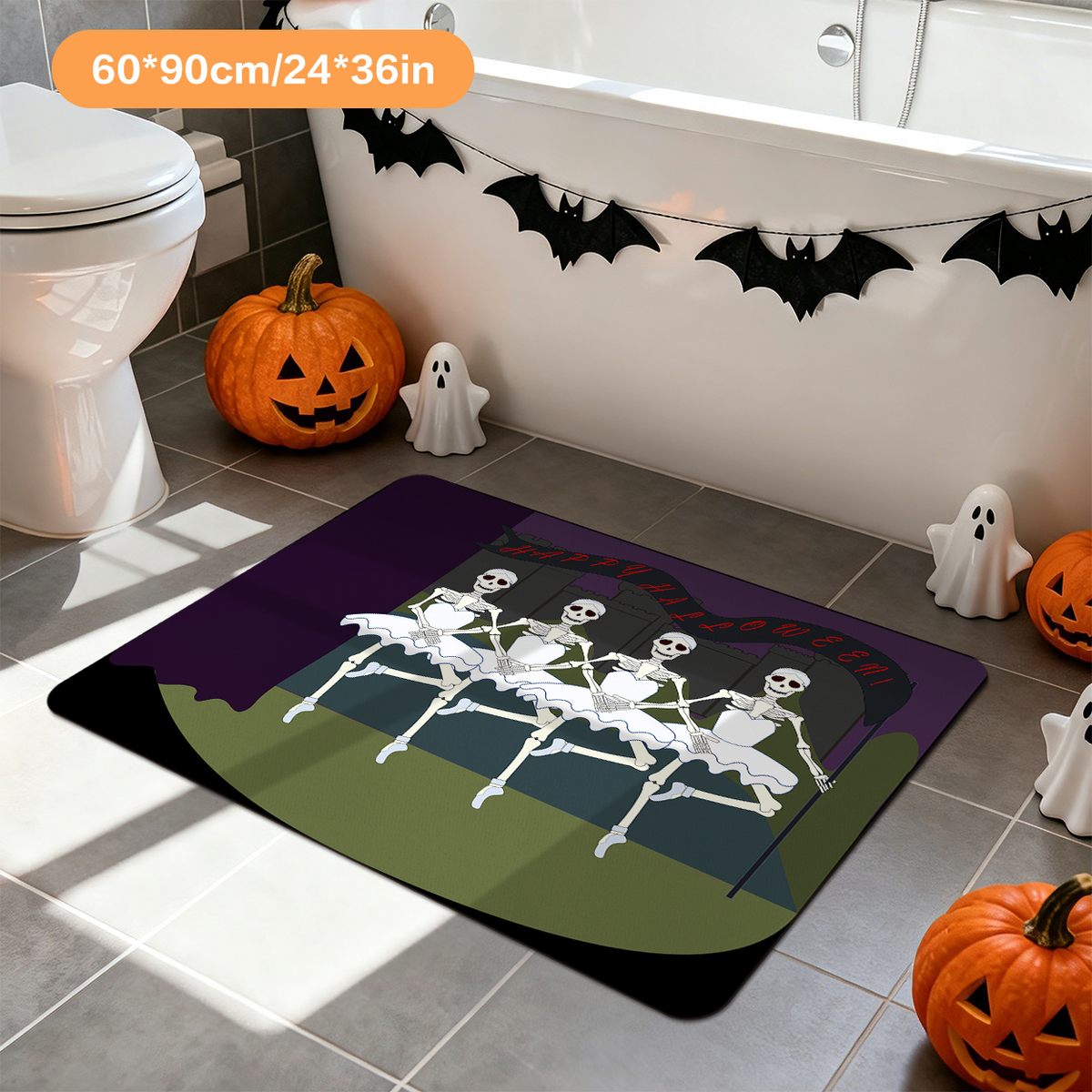 Halloween Skeleton Print Bathroom Absorbent Rug