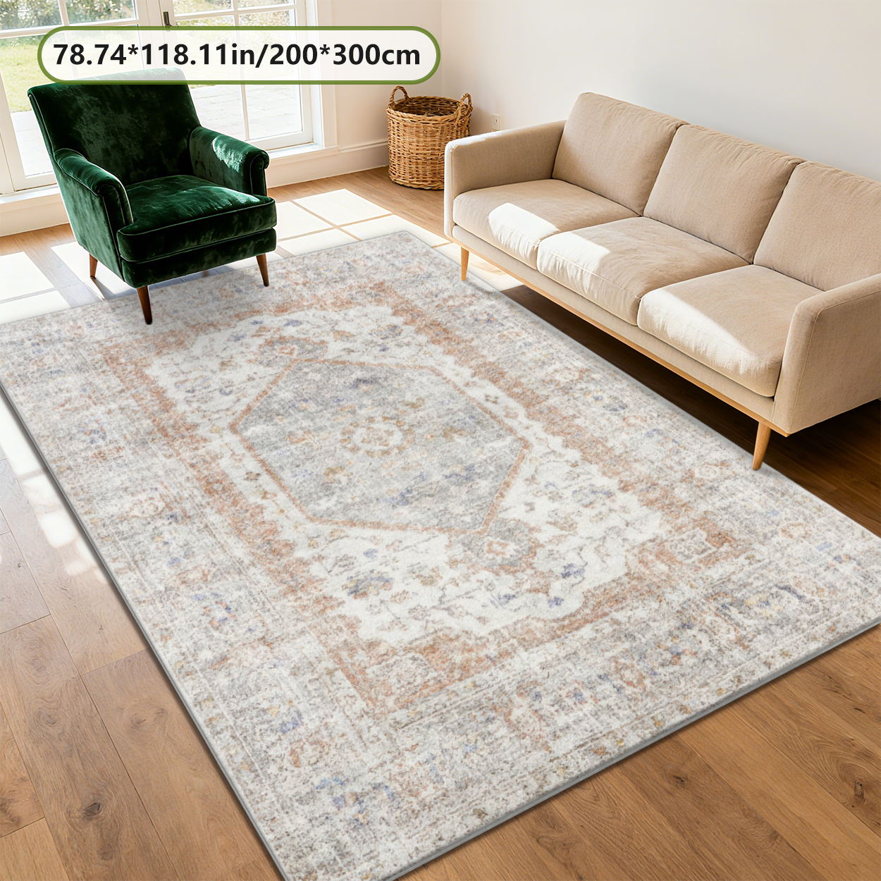 Vintage European Floral Living Room Rug Washable Fade Resistant Carpet