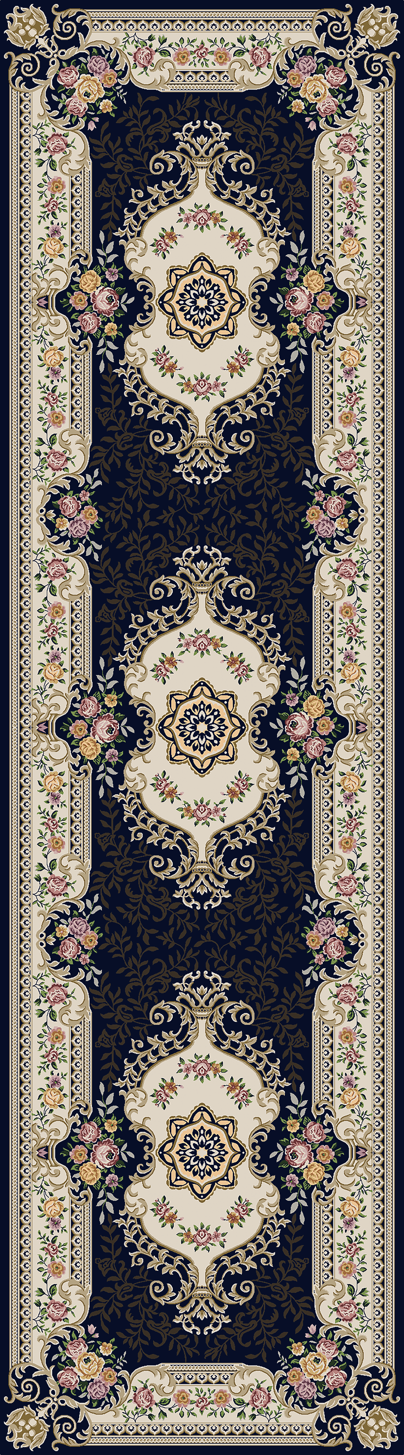 Chinese Imperial Style  Runner Rug Non Shed Woven Hallway Decor Carpet