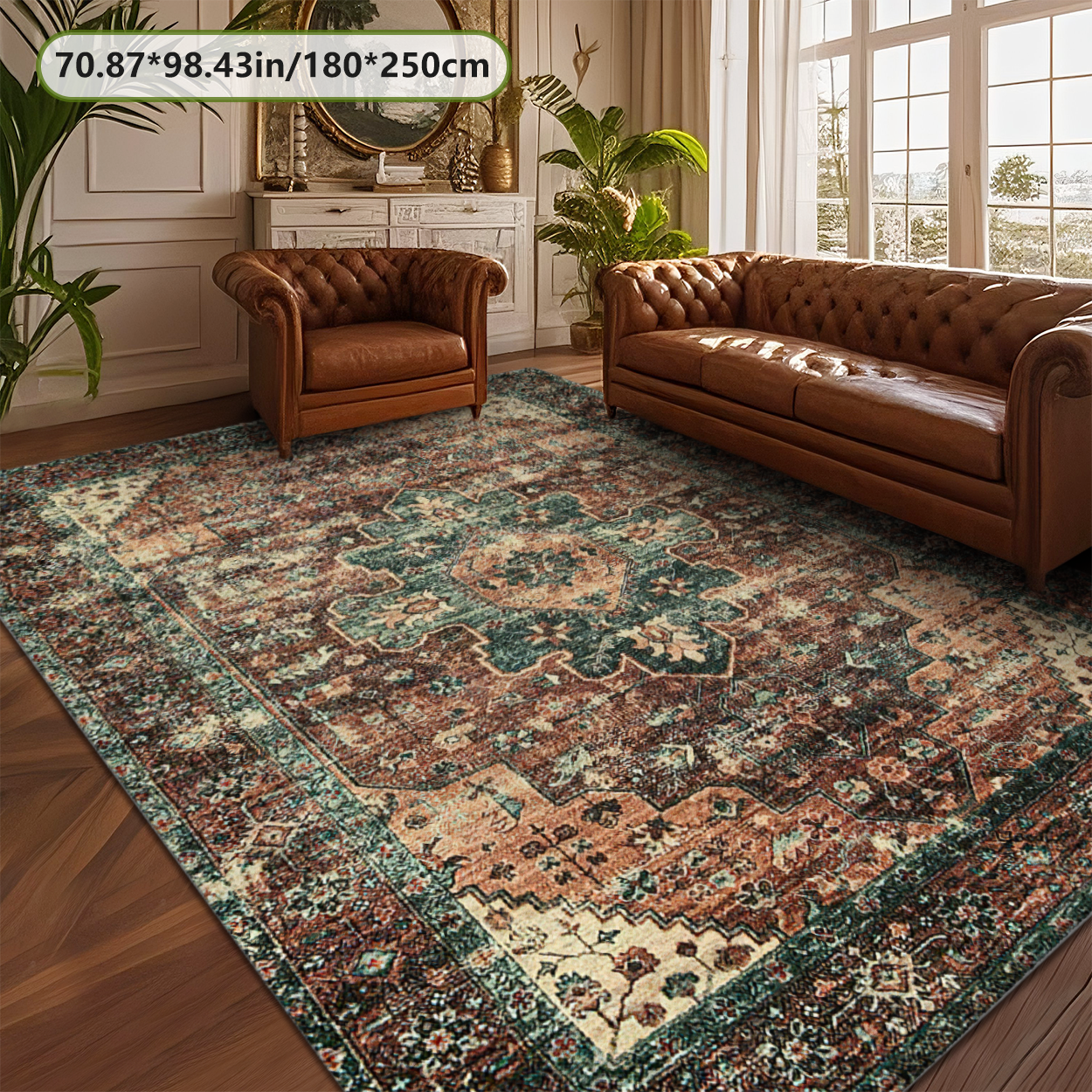 Rust Terracotta Boho Living Room Rug Warm Tone Carpet