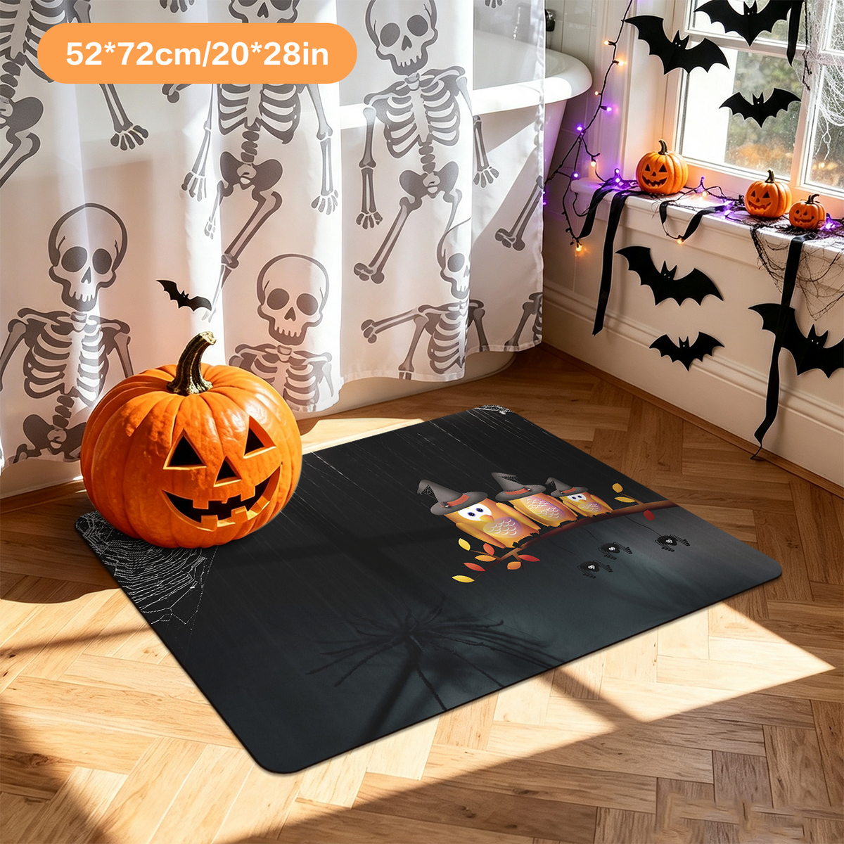 Spider Web Halloween Bathroom Floor Rug