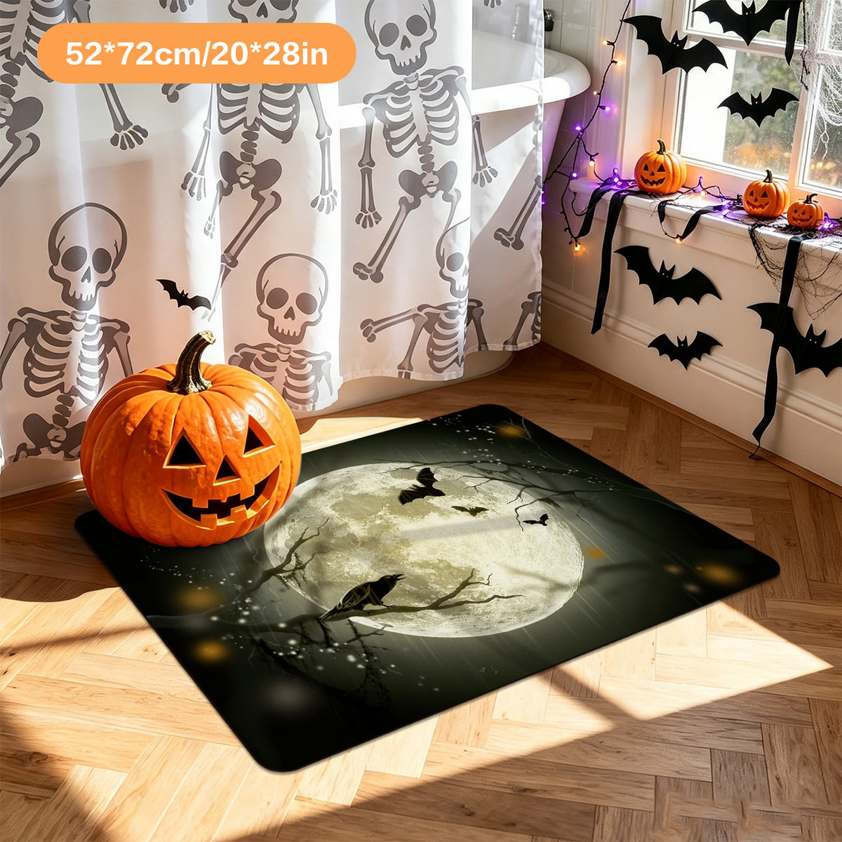 Halloween Bat Pattern Bath Mat for Seasonal Home