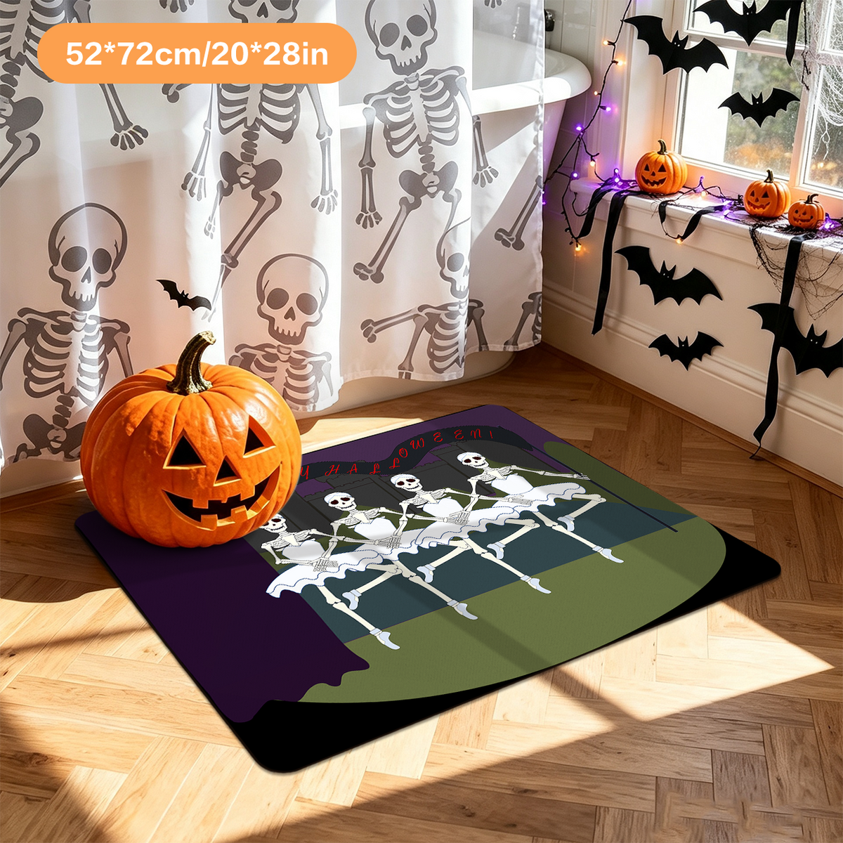 Halloween Skeleton Print Bathroom Absorbent Rug
