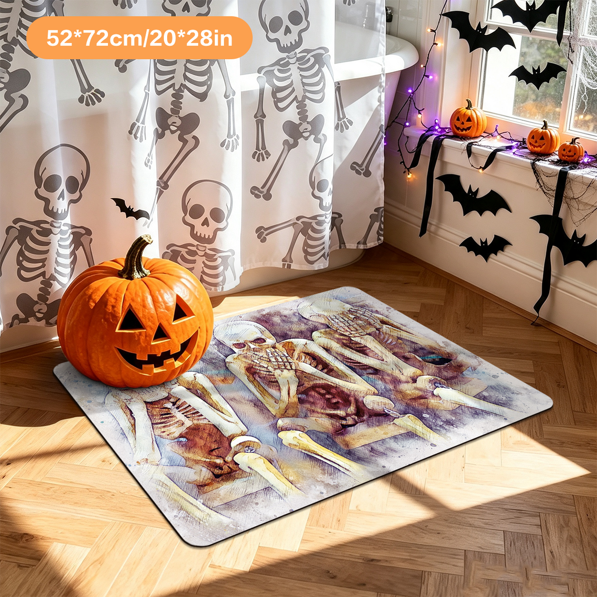 Halloween Skull Print Bath Mat for Holiday Decoration