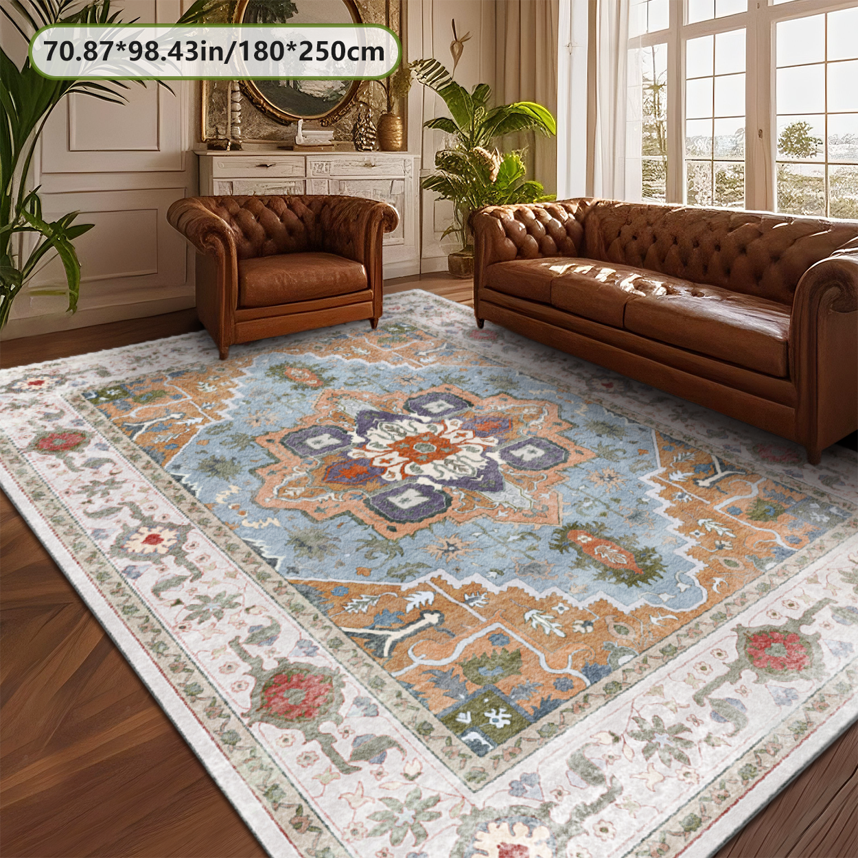 Large Cream Floral Living Room Rug Fade Resistant Indoor Area Carpet