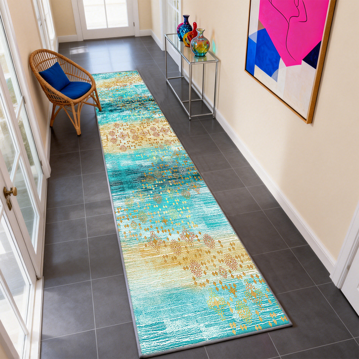 Pet Friendly Runner Rug Scratch Resistant Washable Hallway Carpet