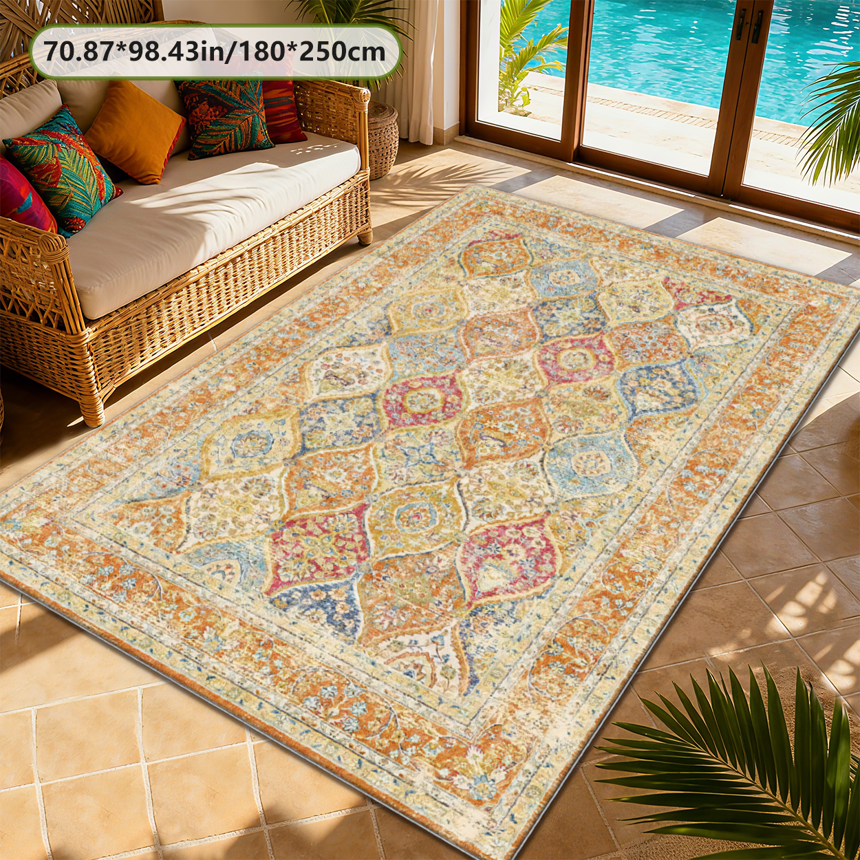 Lightweight Foldable Living Room Rug Portable Machine Washable Floor Carpet