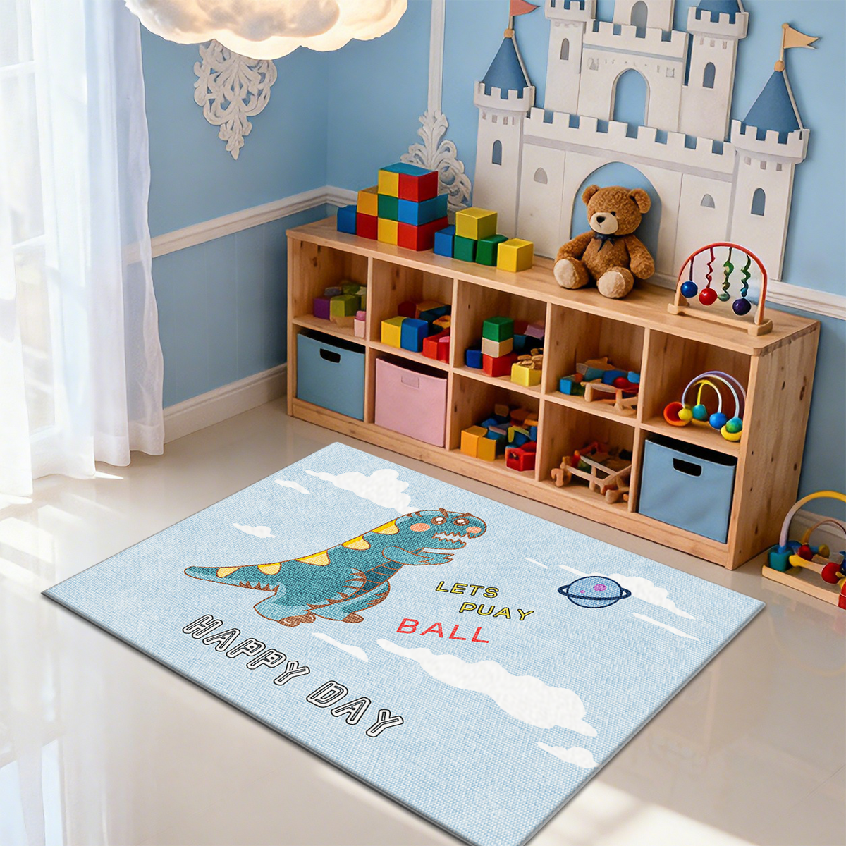 Dinosaur Theme Kids Bedroom Rug for Boys