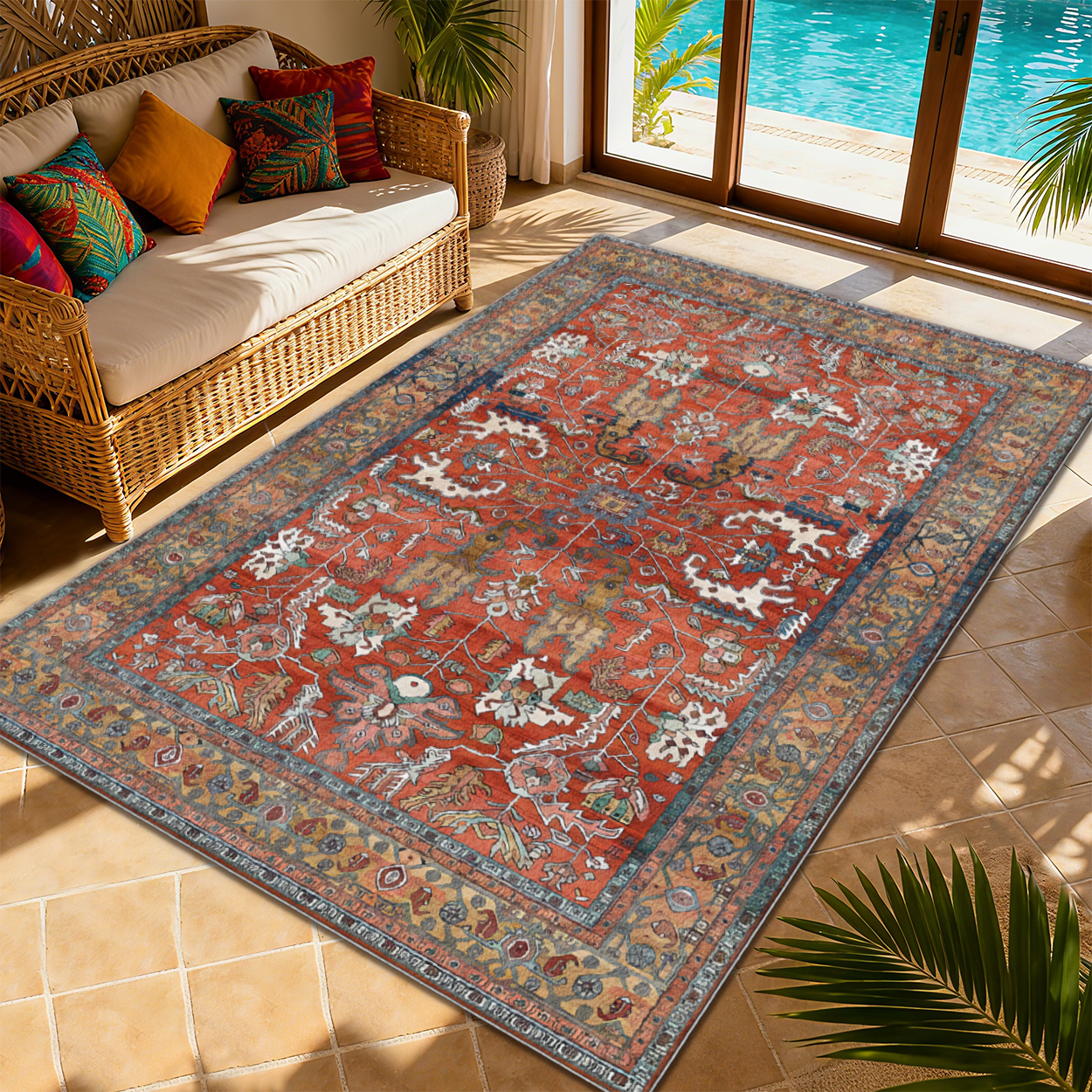Neutral Soft Living Room Area Rug Anti Slip Washable Carpet
