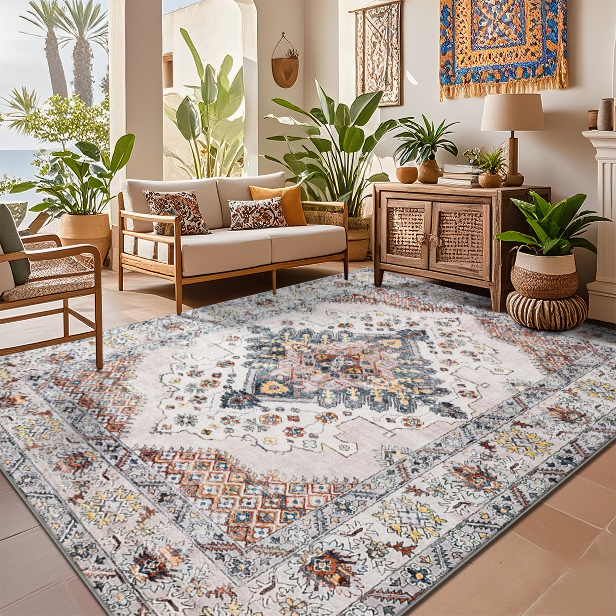Reversible Living Room Rug Dual Sided Washable Family Floor Carpet