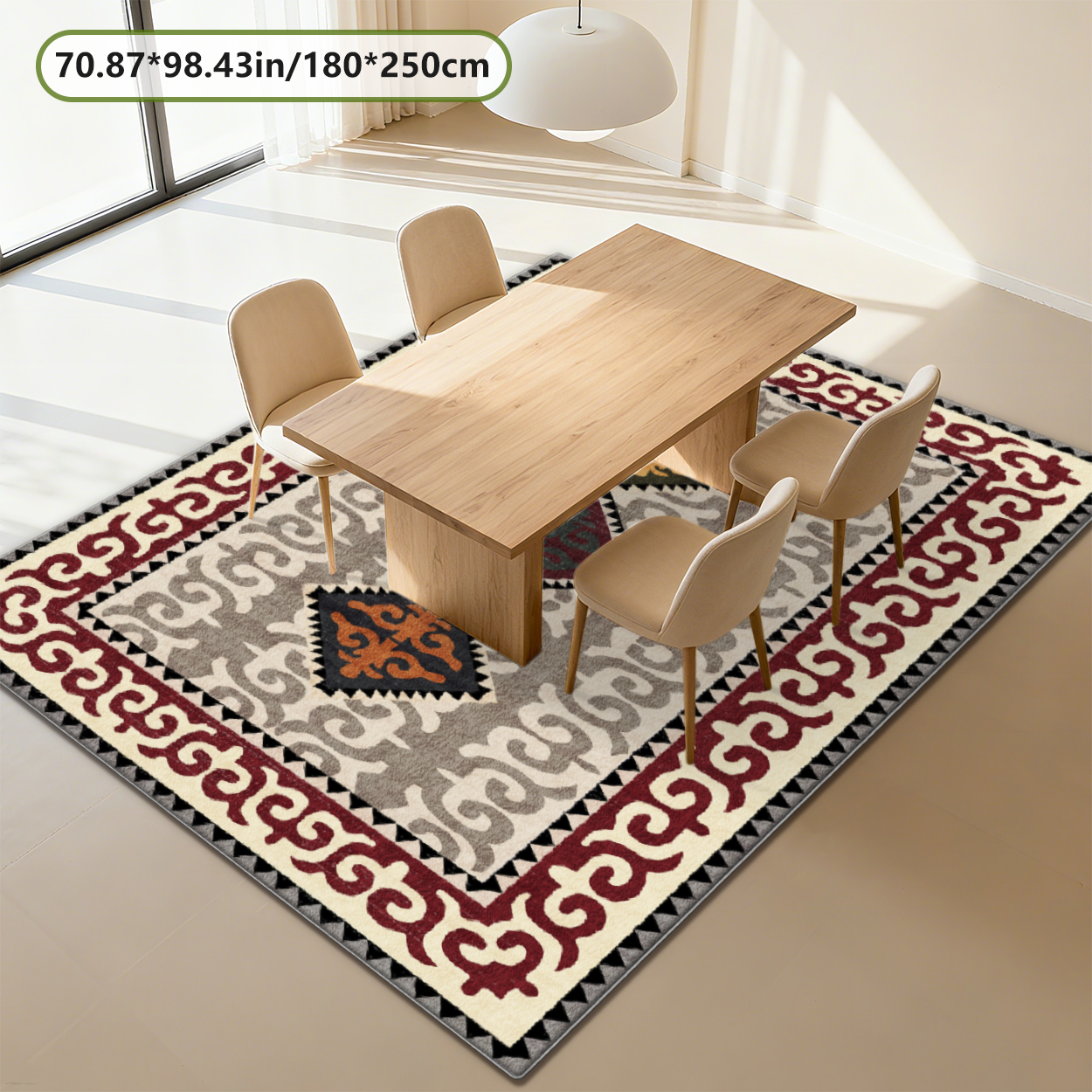 Mid Century Modern Geometric Living Room Rug Neutral Tone Indoor Carpet