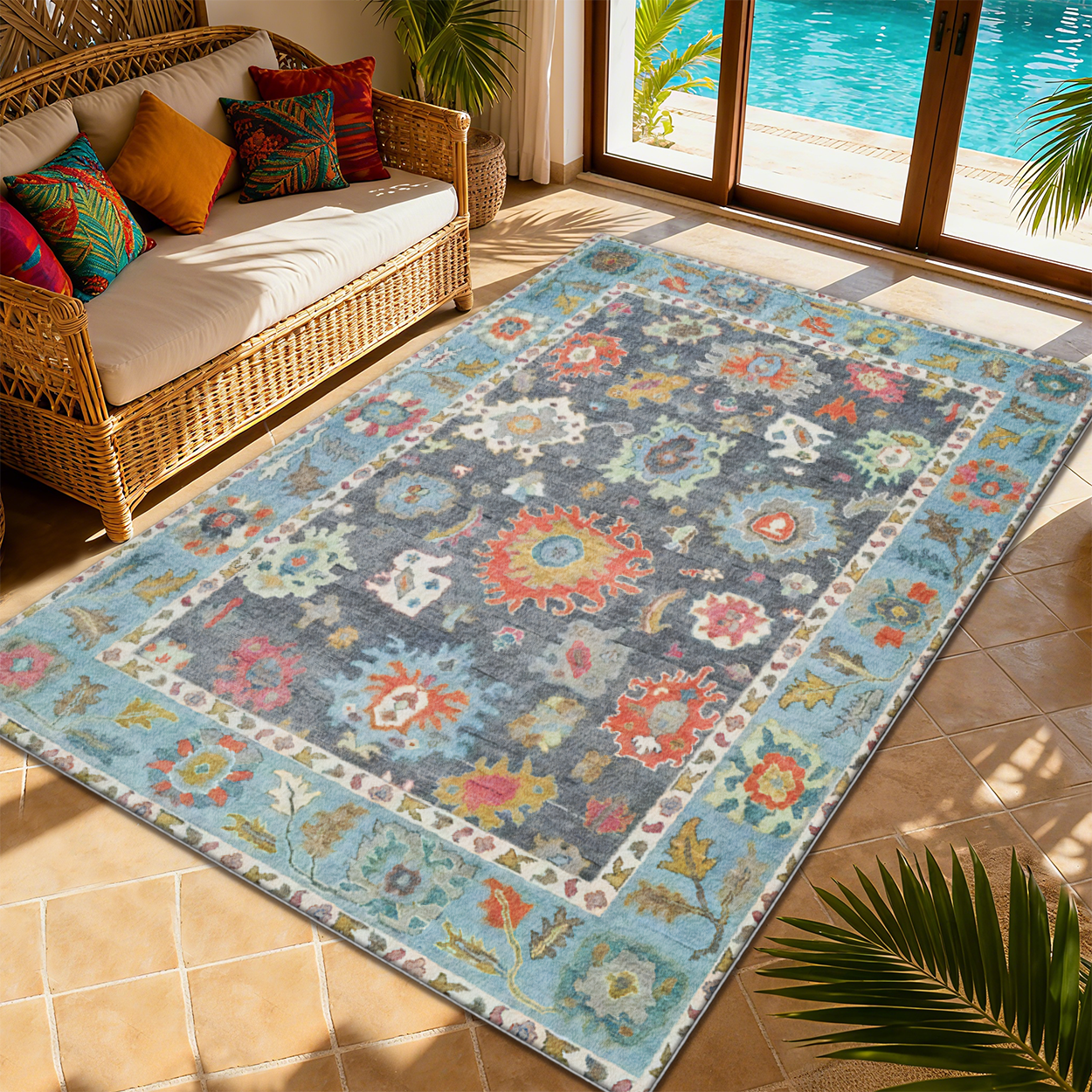 Pet Friendly Living Room Rug Green Low Pile Carpet