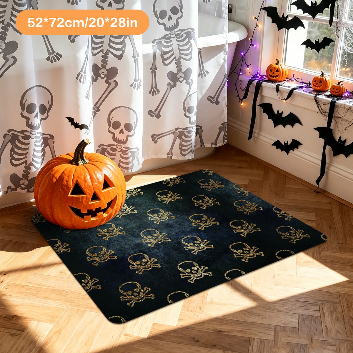 Black Halloween Themed Bath Mat for Holiday Vibe