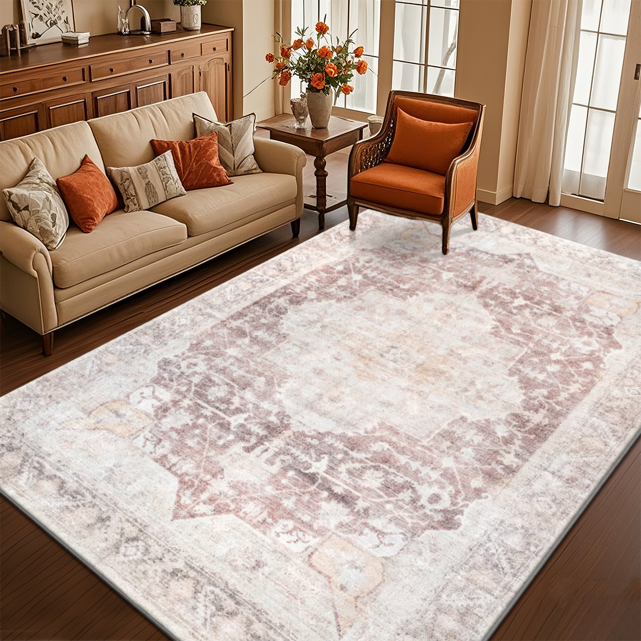 Farmhouse Living Room Rug Foldable Easy Storage Carpet