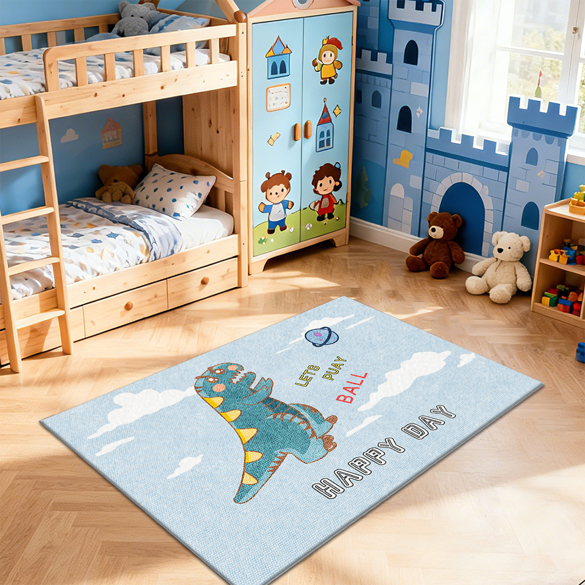 Dinosaur Theme Kids Bedroom Rug for Boys