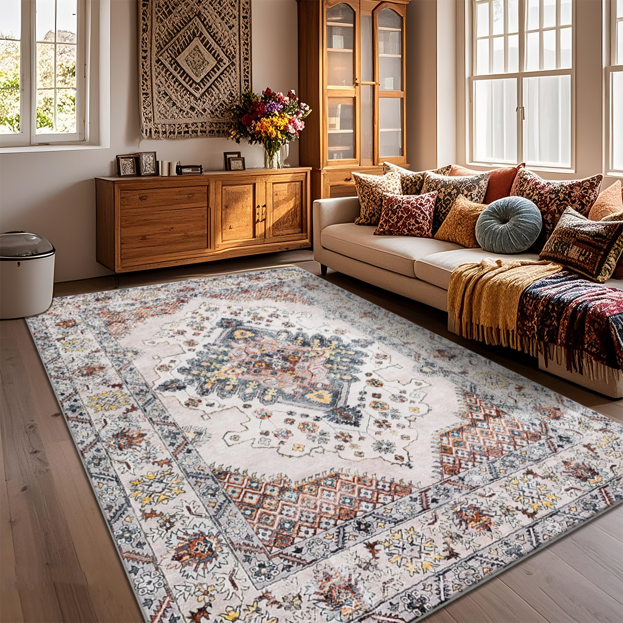 Reversible Living Room Rug Dual Sided Washable Family Floor Carpet