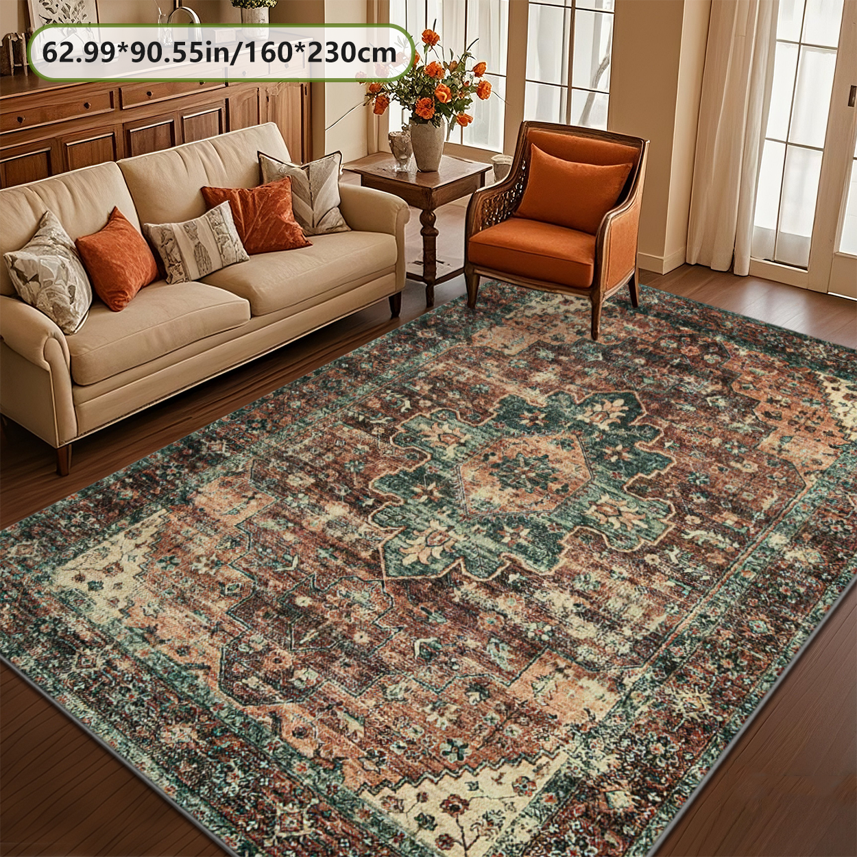 Rust Terracotta Boho Living Room Rug Warm Tone Carpet