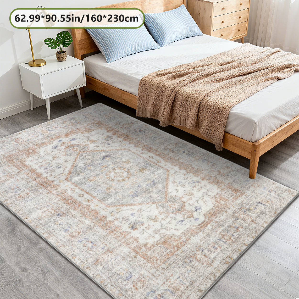 Vintage European Floral Living Room Rug Washable Fade Resistant Carpet