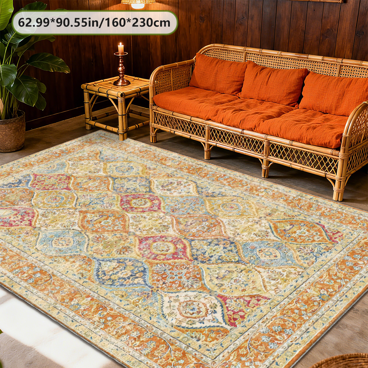 Lightweight Foldable Living Room Rug Portable Machine Washable Floor Carpet