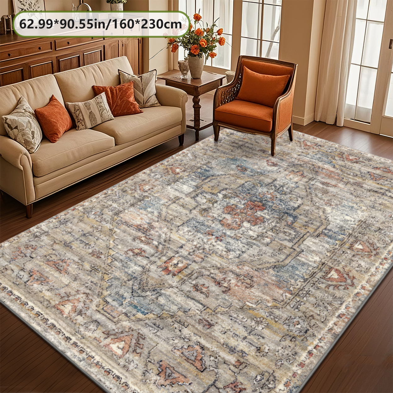 Thin Flat Weave Multi Neutral Living Room Rug Door Friendly Under Sofa Carpet