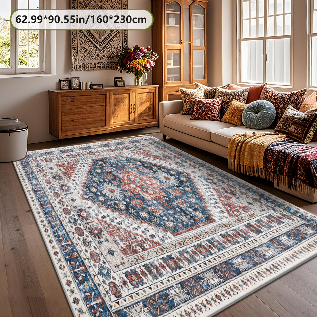 Light Sage Living Room Area Rug Low Profile Non Slip Sofa Carpet