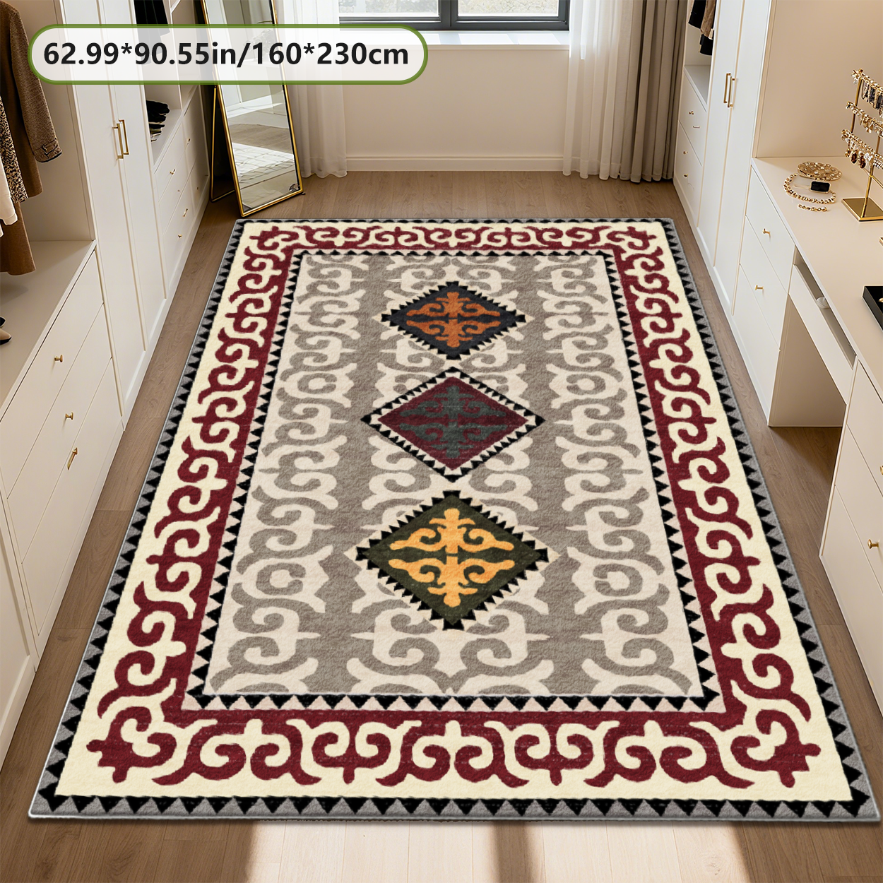 Mid Century Modern Geometric Living Room Rug Neutral Tone Indoor Carpet