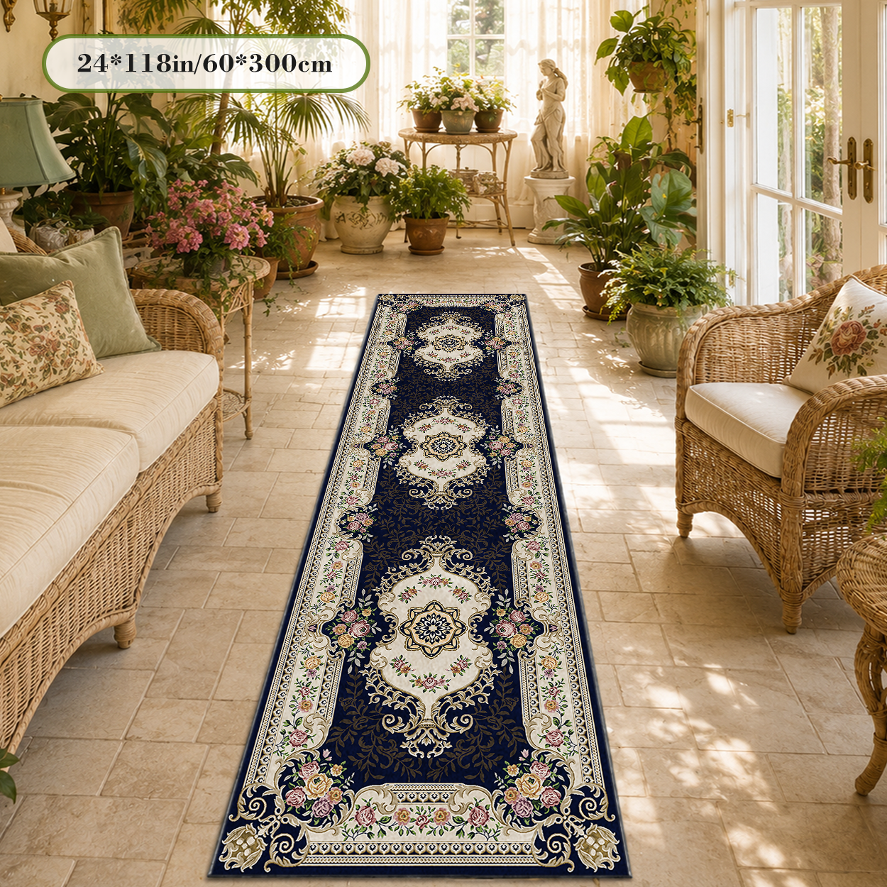 Chinese Imperial Style  Runner Rug Non Shed Woven Hallway Decor Carpet