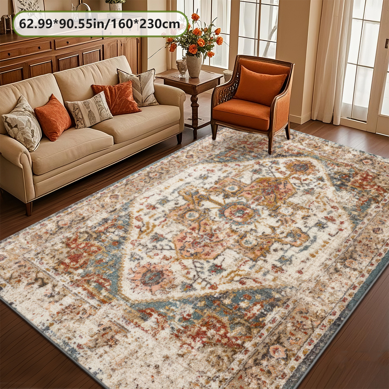 Distressed Medallion Rustic Living Room Rug Vintage Indoor Area Carpet