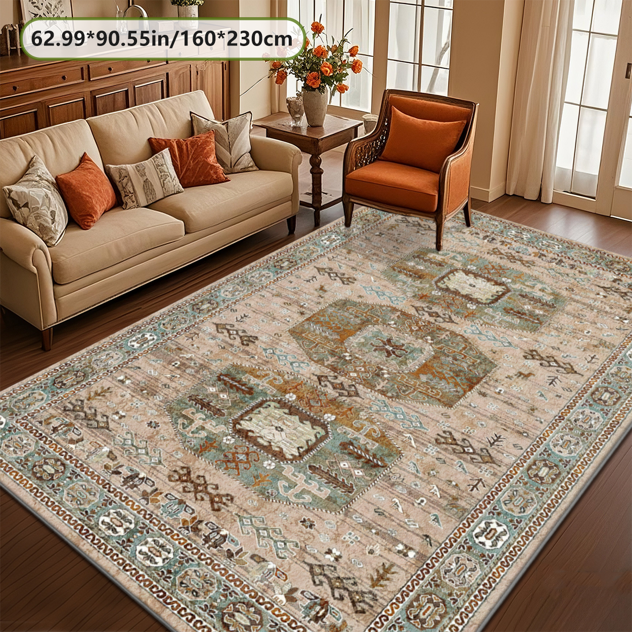 Farmhouse Vintage Living Room Rug Washable Carpet