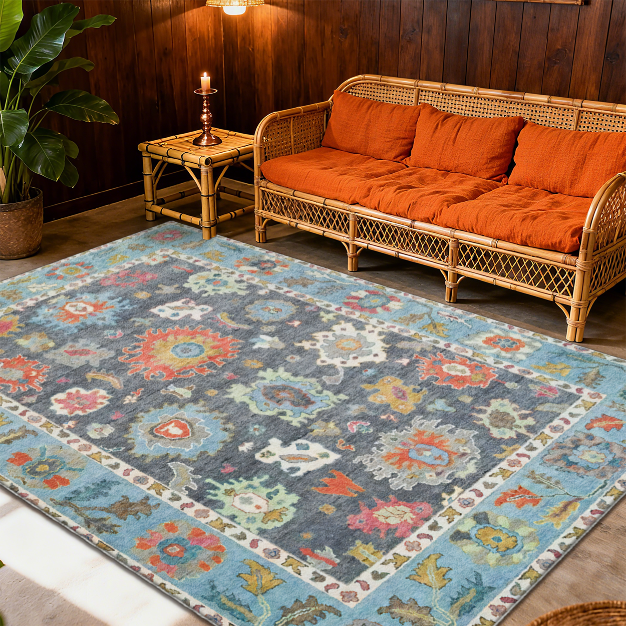 Pet Friendly Living Room Rug Green Low Pile Carpet