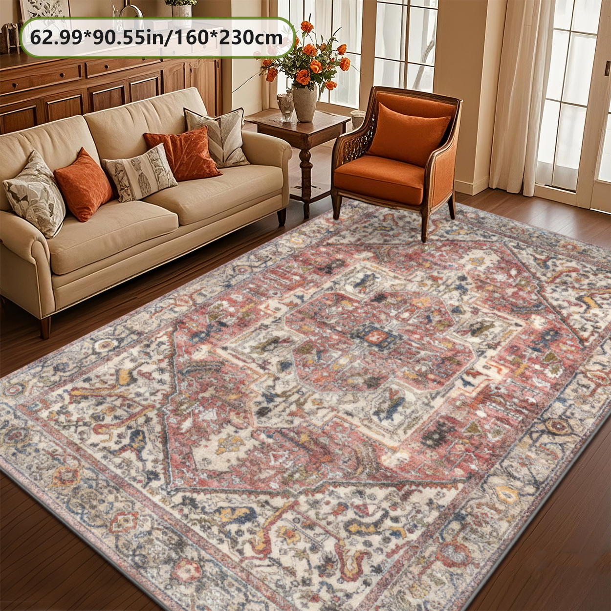 Kid & Pet Friendly Printed Living Room Rug Odor Free Non Toxic Carpet