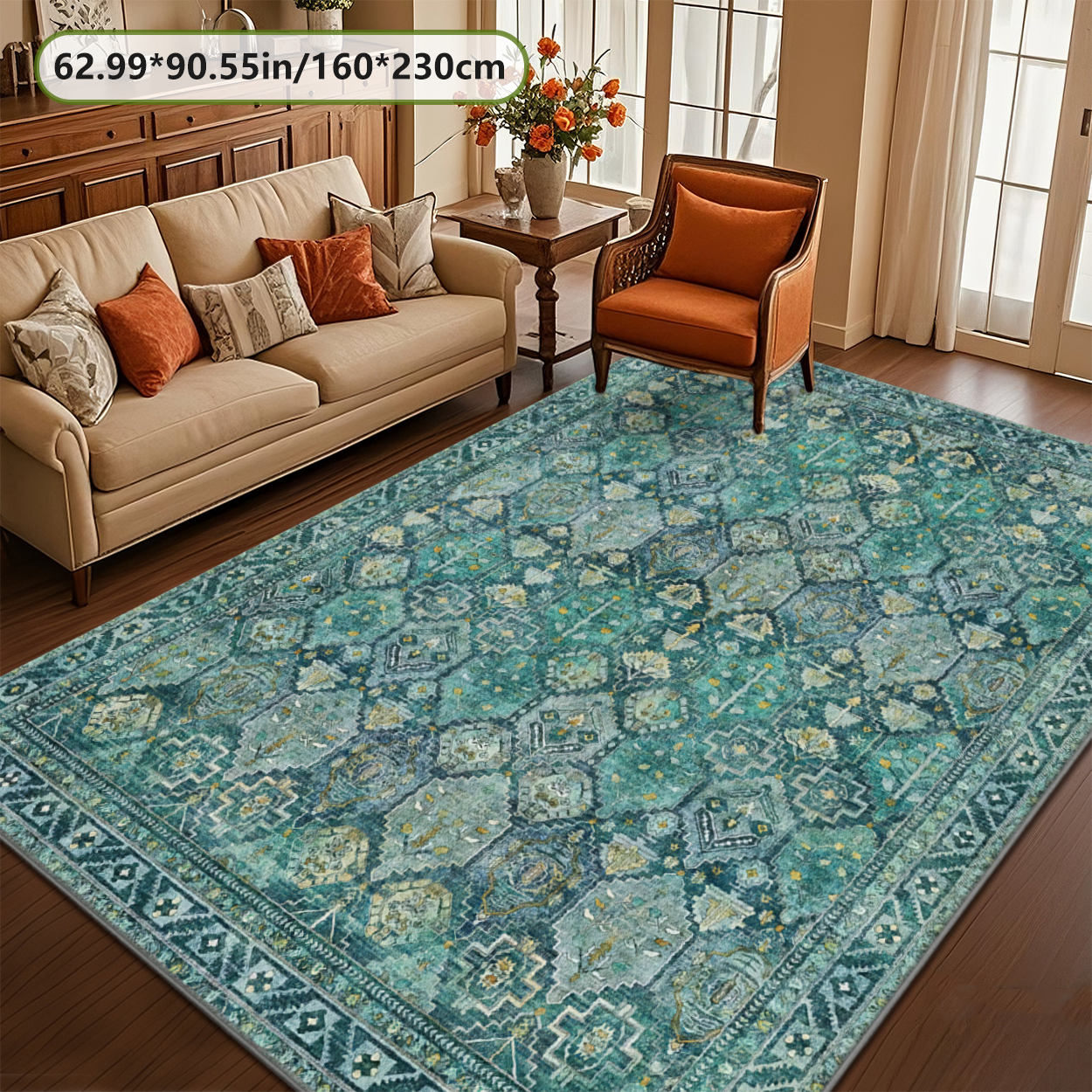 Non Slip Living Room Rug TPR Backing Soft Microfiber Carpet