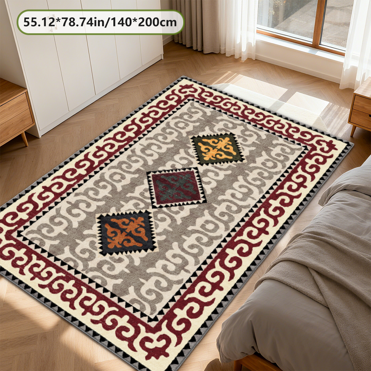 Mid Century Modern Geometric Living Room Rug Neutral Tone Indoor Carpet