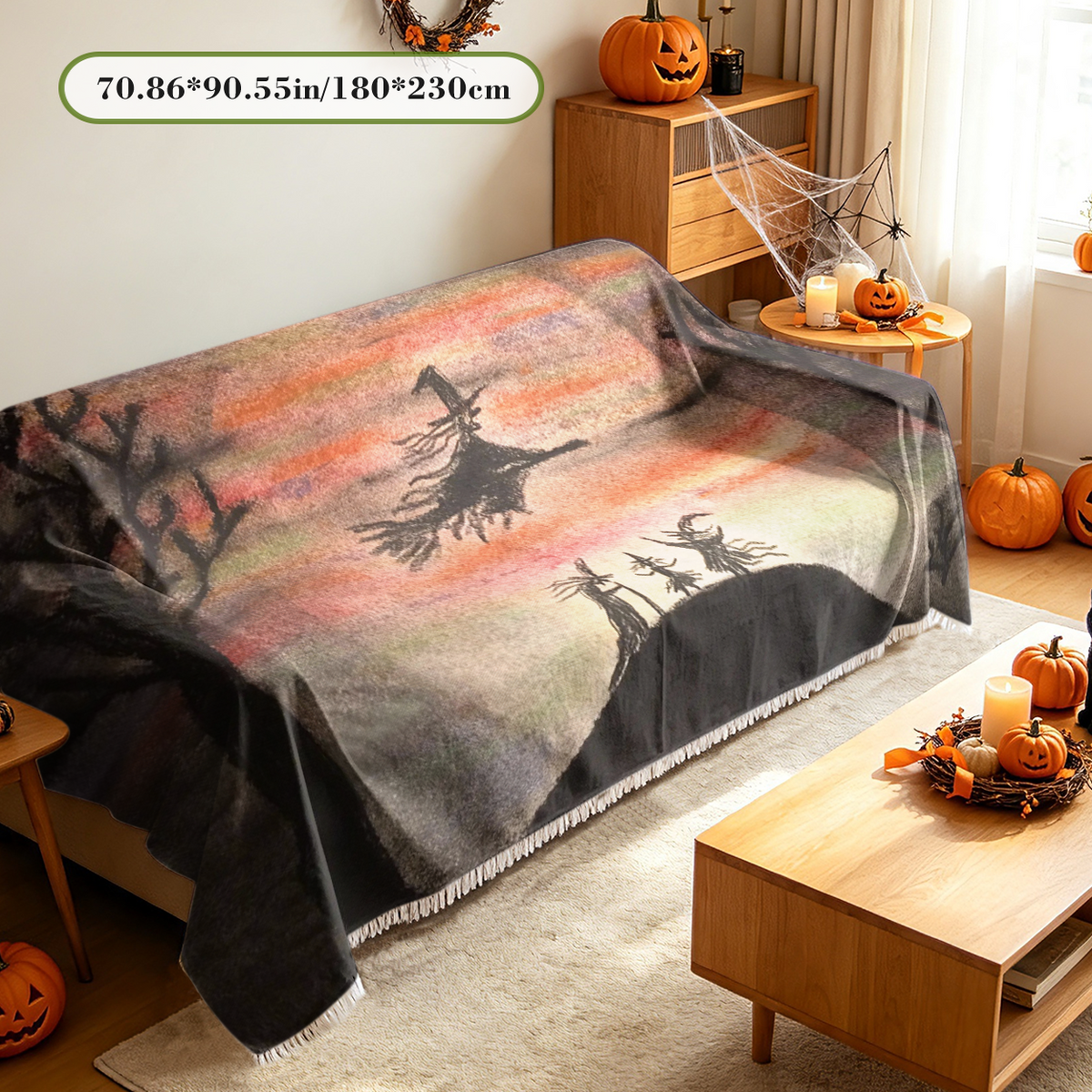 Halloween Witch Sofa Cover Magic Hat Slipcover